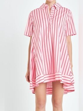 English Factory Stripe A-Line Shirt Dress in Pink and Red Womens Size Medium